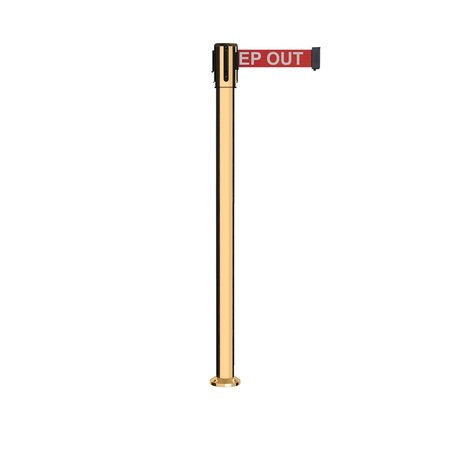 MONTOUR LINE Retractable Belt Fixed Stanchion, 2ft Pol.Brass Post  11ft. RDang MX530F-PB-DANGERW-110